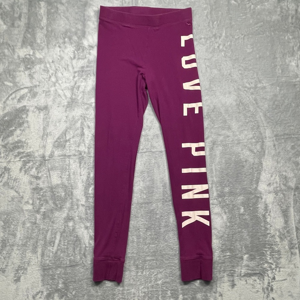 Victoria's Secret PINK Yoga Leggings Womens Medium Purple Love Pink Graphic - Picture 1 of 9